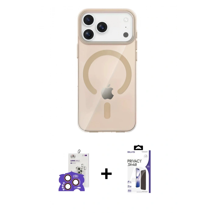 MARSİLYAN™- iPhone 17 Pro Max Kılıf Pusula Form Özel Seri - Siyah Bilvis 3X AR Hayalet Cam Ekran Koruyucu + Bilvis Titan Kamera Lens - TU