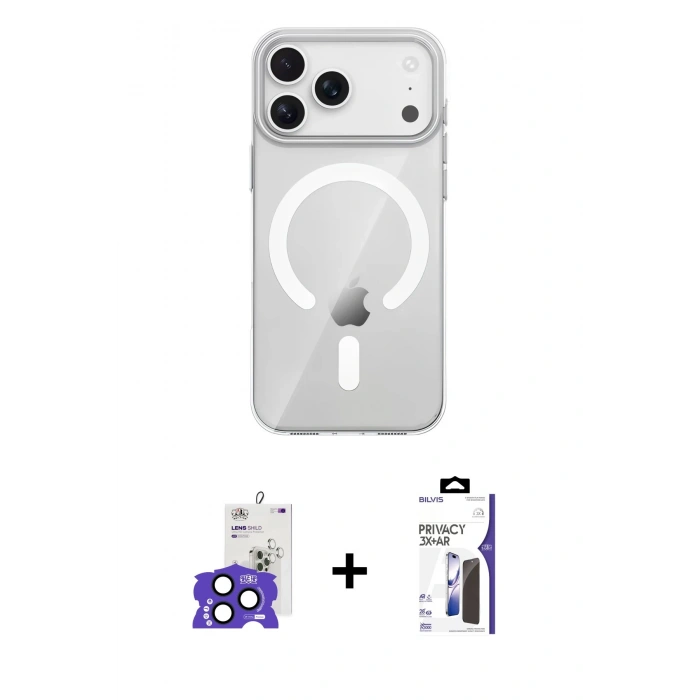 MARSİLYAN™- iPhone 17 Pro Max Kılıf Pusula Form Özel Seri - Siyah Bilvis 3X AR Hayalet Cam Ekran Koruyucu + Bilvis Titan Kamera Lens - LT