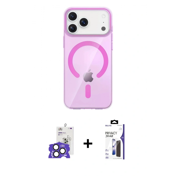 MARSİLYAN™- iPhone 17 Pro Max Kılıf Pusula Form Özel Seri - Siyah Bilvis 3X AR Hayalet Cam Ekran Koruyucu + Bilvis Titan Kamera Lens - NLGY