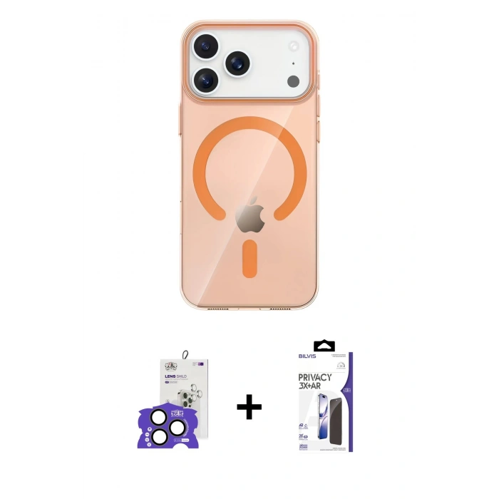 MARSİLYAN™- iPhone 17 Pro Max Kılıf Pusula Form Özel Seri - Siyah Bilvis 3X AR Hayalet Cam Ekran Koruyucu + Bilvis Titan Kamera Lens - NLGY