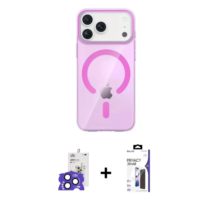MARSİLYAN™- iPhone 17 Pro Max Kılıf Pusula Form Özel Seri - Siyah Bilvis 3X AR Hayalet Cam Ekran Koruyucu + Bilvis Titan Kamera Lens - LT