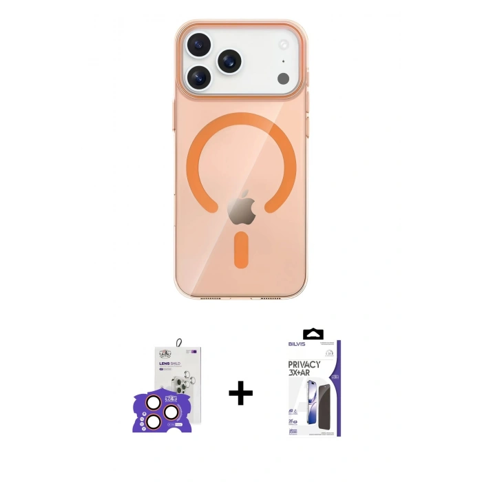 MARSİLYAN™- iPhone 17 Pro Max Kılıf Pusula Form Özel Seri - Siyah Bilvis 3X AR Hayalet Cam Ekran Koruyucu + Bilvis Titan Kamera Lens - TU