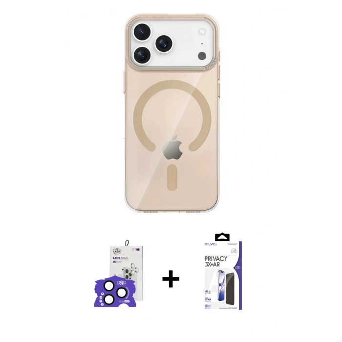 MARSİLYAN™- iPhone 17 Pro Max Kılıf Pusula Form Özel Seri - Siyah Bilvis 3X AR Hayalet Cam Ekran Koruyucu + Bilvis Titan Kamera Lens - LT