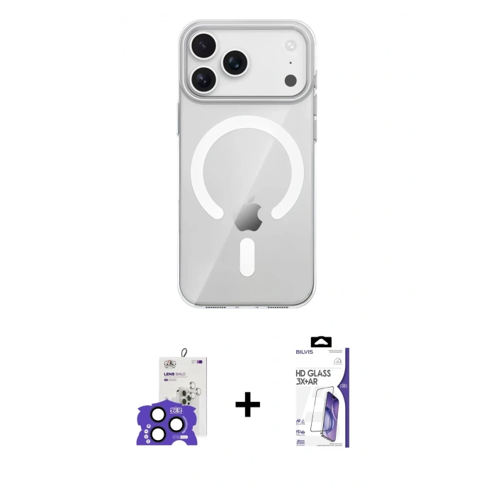 MARSİLYAN™- iPhone 17 Pro Max Kılıf Pusula Form Özel Seri - Siyah Bilvis 3X AR HD Cam Ekran Koruyucu + Bilvis Titan Kamera Lens - LT