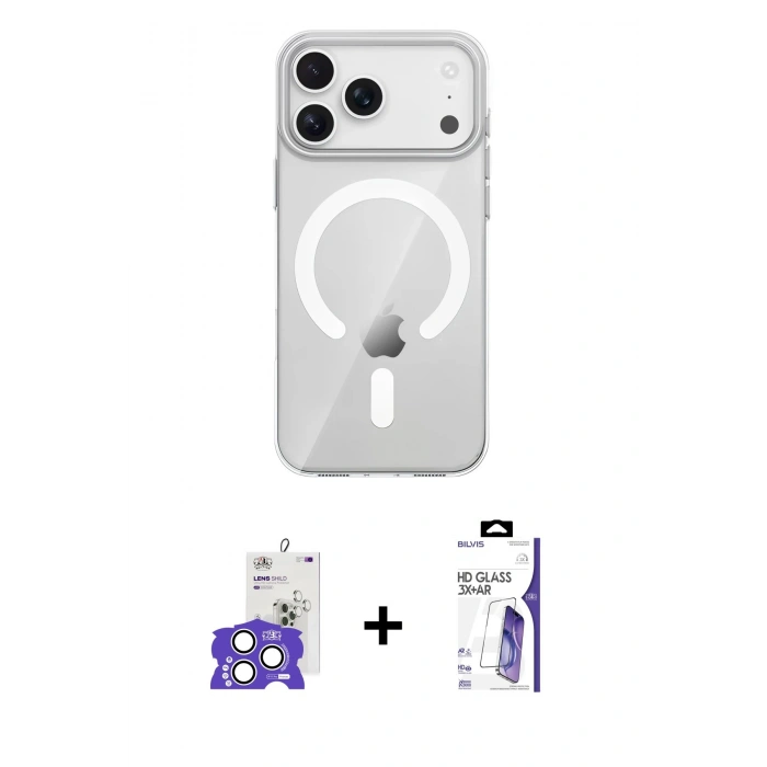 MARSİLYAN™- iPhone 17 Pro Max Kılıf Pusula Form Özel Seri - Siyah Bilvis 3X AR HD Cam Ekran Koruyucu + Bilvis Titan Kamera Lens - GS