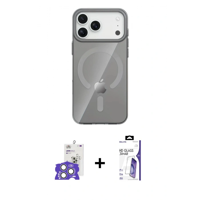 MARSİLYAN™- iPhone 17 Pro Max Kılıf Pusula Form Özel Seri - Siyah Bilvis 3X AR HD Cam Ekran Koruyucu + Bilvis Titan Kamera Lens - GS