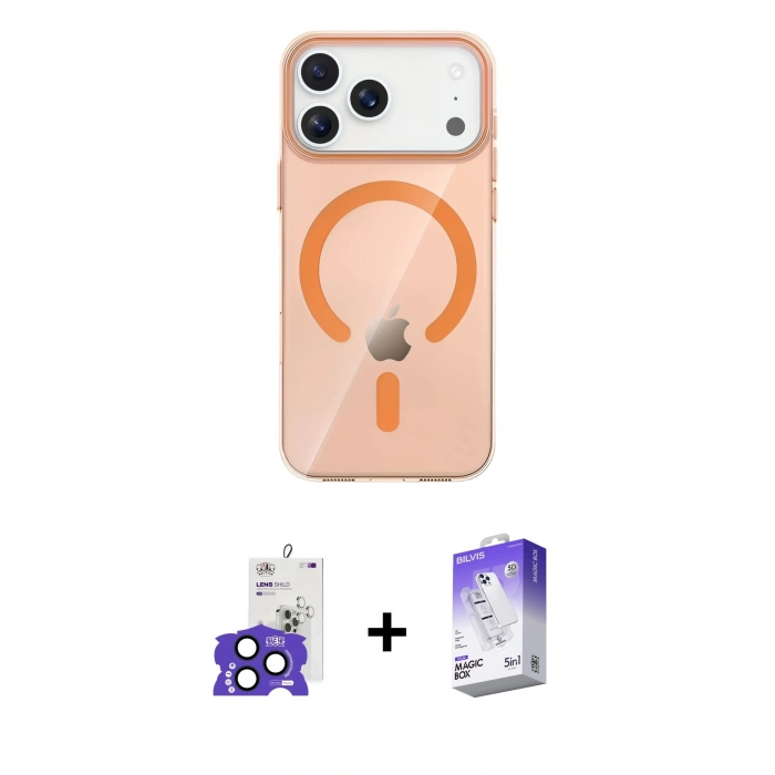 MARSİLYAN™- iPhone 17 Pro Max Kılıf Pusula Form Özel Seri - Siyah Bilvis 5in1 3D Magic Cam Ekran Koruyucu + Lacivert Bilvis Titan Kamera Lens