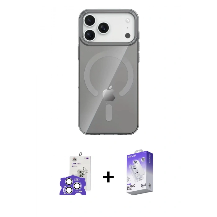 MARSİLYAN™- iPhone 17 Pro Max Kılıf Pusula Form Özel Seri - Siyah Bilvis 5in1 3D Magic Cam Ekran Koruyucu + Bilvis Titan Kamera Lens - GS
