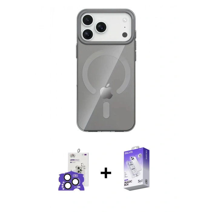 MARSİLYAN™- iPhone 17 Pro Max Kılıf Pusula Form Özel Seri - Siyah Bilvis 5in1 3D Magic Cam Ekran Koruyucu + Bilvis Titan Kamera Lens - NLGY