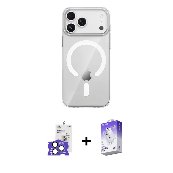 MARSİLYAN™- iPhone 17 Pro Max Kılıf Pusula Form Özel Seri - Siyah Bilvis 5in1 3D Magic Cam Ekran Koruyucu + Bilvis Titan Kamera Lens - NLGY
