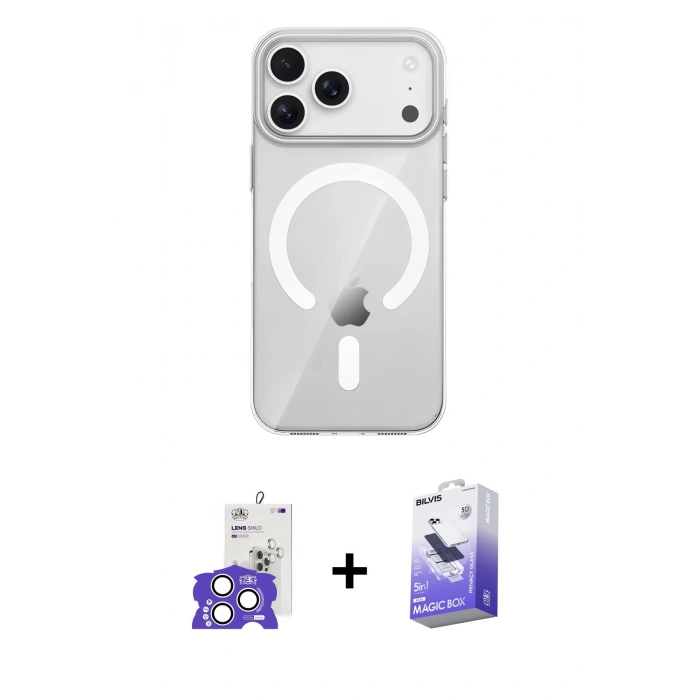 MARSİLYAN™- iPhone 17 Pro Max Kılıf Pusula Form Özel Seri - Siyah Bilvis 5in1 5D Magic Hayalet Cam Ekran Koruyucu + Bilvis Titan Kamera Lens - GS