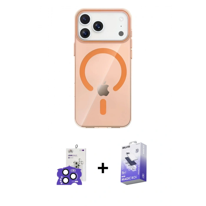 MARSİLYAN™- iPhone 17 Pro Max Kılıf Pusula Form Özel Seri - Siyah Bilvis 5in1 5D Magic Hayalet Cam Ekran Koruyucu + Bilvis Titan Kamera Lens - LT