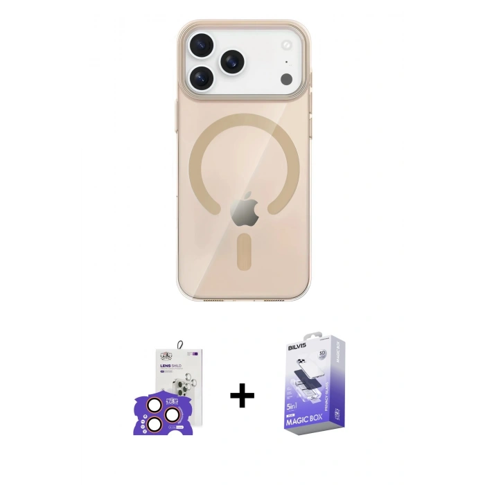MARSİLYAN™- iPhone 17 Pro Max Kılıf Pusula Form Özel Seri - Siyah Bilvis 5in1 5D Magic Hayalet Cam Ekran Koruyucu + Bilvis Titan Kamera Lens - TU