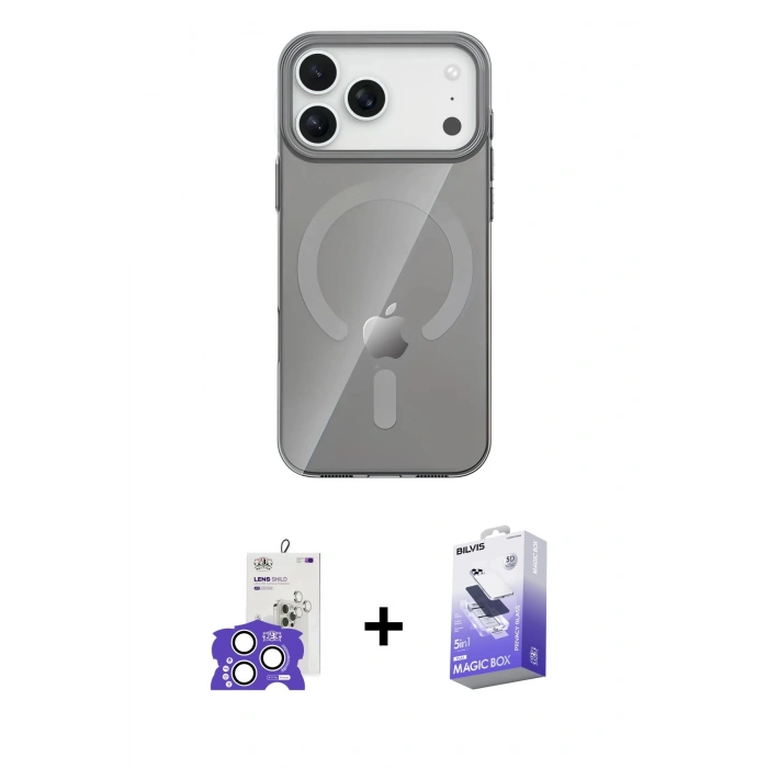 MARSİLYAN™- iPhone 17 Pro Max Kılıf Pusula Form Özel Seri - Siyah Bilvis 5in1 5D Magic Hayalet Cam Ekran Koruyucu + Bilvis Titan Kamera Lens - GS