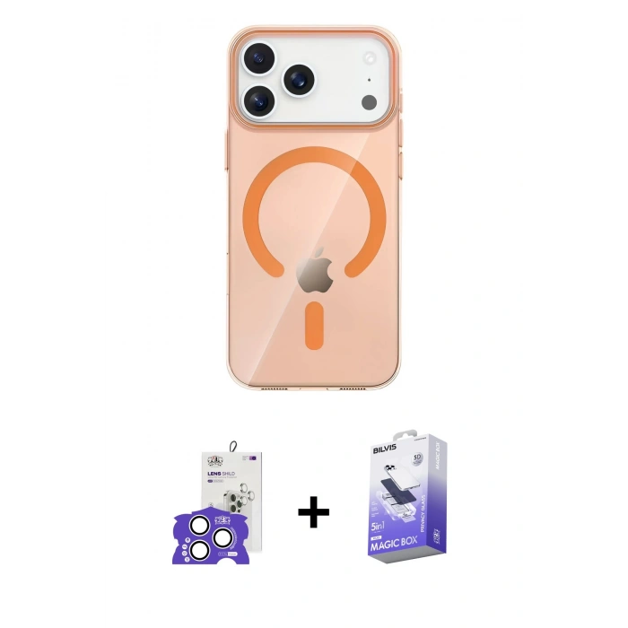 MARSİLYAN™- iPhone 17 Pro Max Kılıf Pusula Form Özel Seri - Siyah Bilvis 5in1 5D Magic Hayalet Cam Ekran Koruyucu + Bilvis Titan Kamera Lens - GS