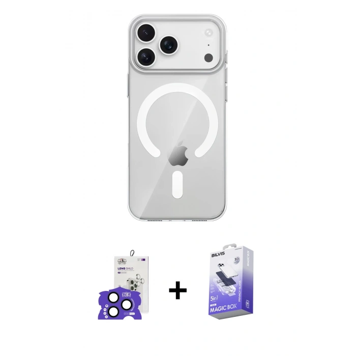 MARSİLYAN™- iPhone 17 Pro Max Kılıf Pusula Form Özel Seri - Siyah Bilvis 5in1 5D Magic Hayalet Cam Ekran Koruyucu + Bilvis Titan Kamera Lens - LT