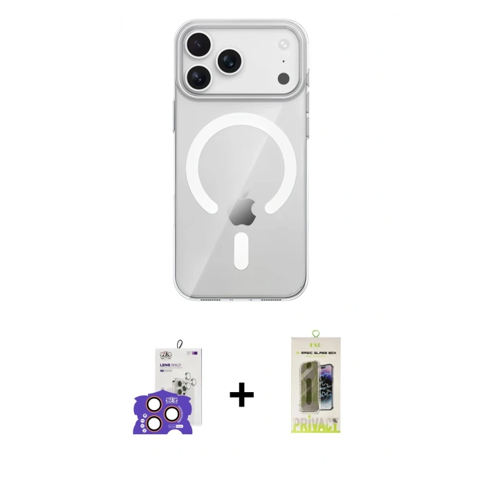 MARSİLYAN™- iPhone 17 Pro Max Kılıf Pusula Form Özel Seri - Siyah Joko Magic 5D Hayalet Cam + Bilvis Titan Kamera Lens - TU