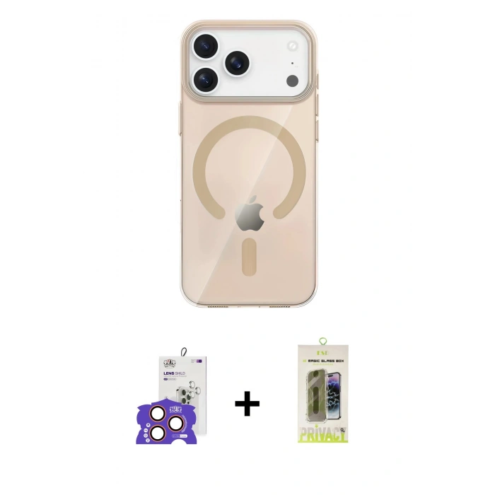 MARSİLYAN™- iPhone 17 Pro Max Kılıf Pusula Form Özel Seri - Siyah Joko Magic 5D Hayalet Cam + Bilvis Titan Kamera Lens - TU
