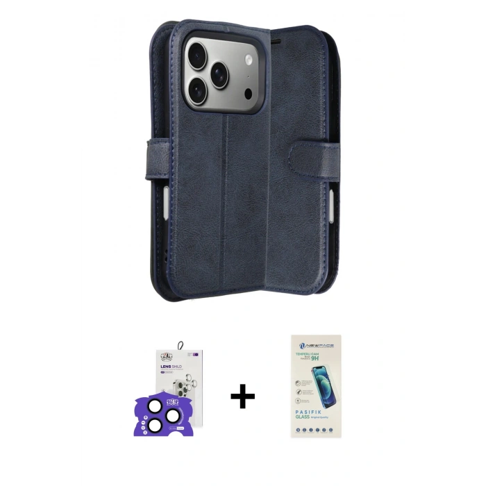 MARSİLYAN™- iPhone 17 Pro Max Kılıf Siluet Işık Serisi - Şeffaf Pasifik Cam Ekran Koruyucu + Lacivert Bilvis Titan Kamera Lens