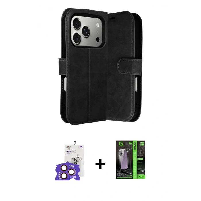 MARSİLYAN™- iPhone 17 Pro Max Kılıf Siluet Işık Serisi - Siyah 360 Mat Full Body Arka Koruyucu + Bilvis Titan Kamera Lens - TU