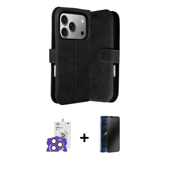 MARSİLYAN™- iPhone 17 Pro Max Kılıf Siluet Işık Serisi - Siyah 3D Antistatik Hayalet Cam Ekran Koruyucu + Bilvis Titan Kamera Lens - TU