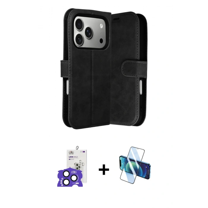 MARSİLYAN™- iPhone 17 Pro Max Kılıf Siluet Işık Serisi - Siyah 3D Antistatik Seramik Nano Ekran Koruyucu + Bilvis Titan Kamera Lens - LT