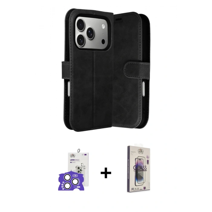 MARSİLYAN™- iPhone 17 Pro Max Kılıf Siluet Işık Serisi - Siyah Bilvis 3D Cam Ekran Koruyucu + Bilvis Titan Kamera Lens - GS