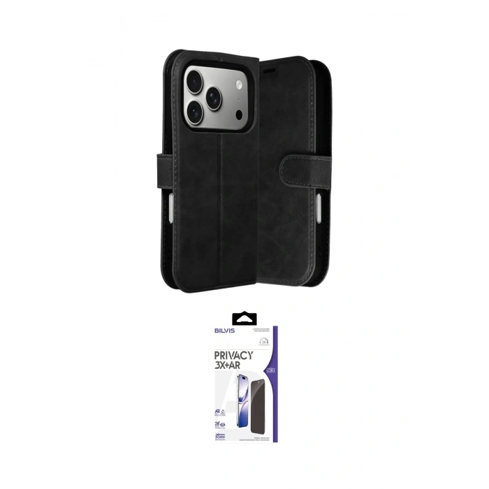 MARSİLYAN™- iPhone 17 Pro Max Kılıf Siluet Işık Serisi - Siyah Bilvis 3X AR Hayalet Cam Ekran Koruyucu