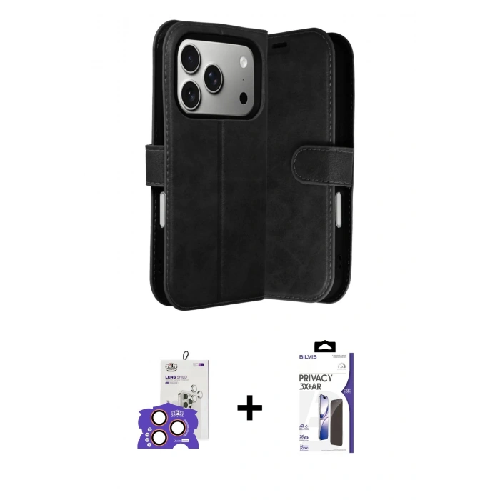 MARSİLYAN™- iPhone 17 Pro Max Kılıf Siluet Işık Serisi - Siyah Bilvis 3X AR Hayalet Cam Ekran Koruyucu + Bilvis Titan Kamera Lens - TU