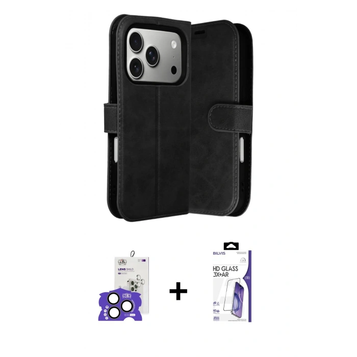 MARSİLYAN™- iPhone 17 Pro Max Kılıf Siluet Işık Serisi - Siyah Bilvis 3X AR HD Cam Ekran Koruyucu + Bilvis Titan Kamera Lens - NLGY