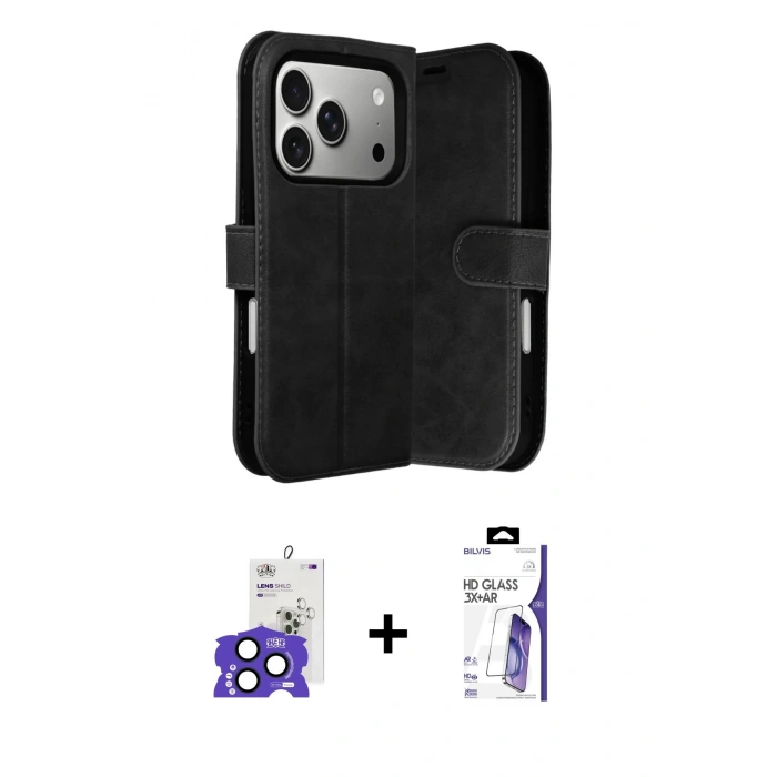 MARSİLYAN™- iPhone 17 Pro Max Kılıf Siluet Işık Serisi - Siyah Bilvis 3X AR HD Cam Ekran Koruyucu + Bilvis Titan Kamera Lens - LT
