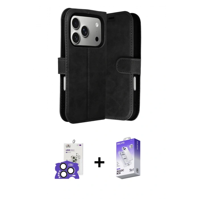 MARSİLYAN™- iPhone 17 Pro Max Kılıf Siluet Işık Serisi - Siyah Bilvis 5in1 3D Magic Cam Ekran Koruyucu + Bilvis Titan Kamera Lens - NLGY