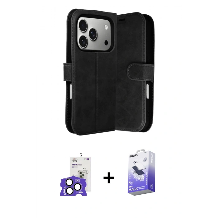 MARSİLYAN™- iPhone 17 Pro Max Kılıf Siluet Işık Serisi - Siyah Bilvis 5in1 5D Magic Hayalet Cam Ekran Koruyucu + Bilvis Titan Kamera Lens - NLGY