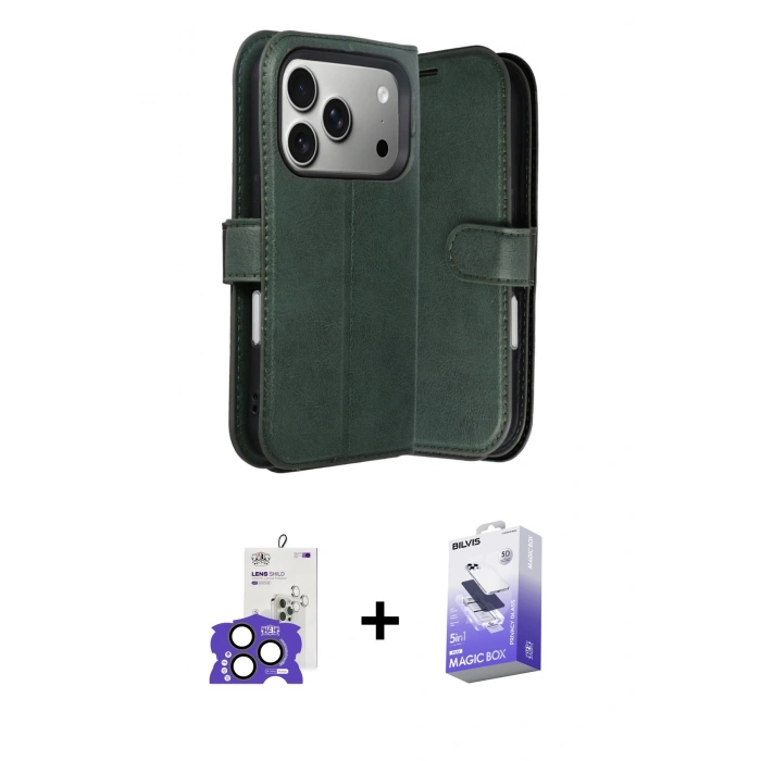 MARSİLYAN™- iPhone 17 Pro Max Kılıf Siluet Işık Serisi - Siyah Bilvis 5in1 5D Magic Hayalet Cam Ekran Koruyucu + Bilvis Titan Kamera Lens - NLGY