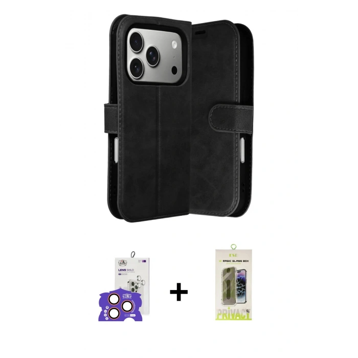 MARSİLYAN™- iPhone 17 Pro Max Kılıf Siluet Işık Serisi - Siyah Joko Magic 5D Hayalet Cam + Bilvis Titan Kamera Lens - TU