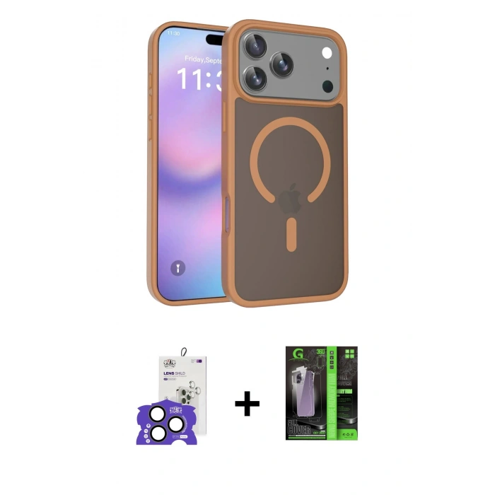MARSİLYAN™- iPhone 17 Pro Max Kılıf Siluet Minimal Prime - Şeffaf 360 Full Body Arka Koruyucu + Bilvis Titan Kamera Lens - NLGY
