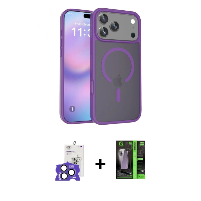 MARSİLYAN™- iPhone 17 Pro Max Kılıf Siluet Minimal Prime - Şeffaf 360 Full Body Arka Koruyucu + Bilvis Titan Kamera Lens - NLGY