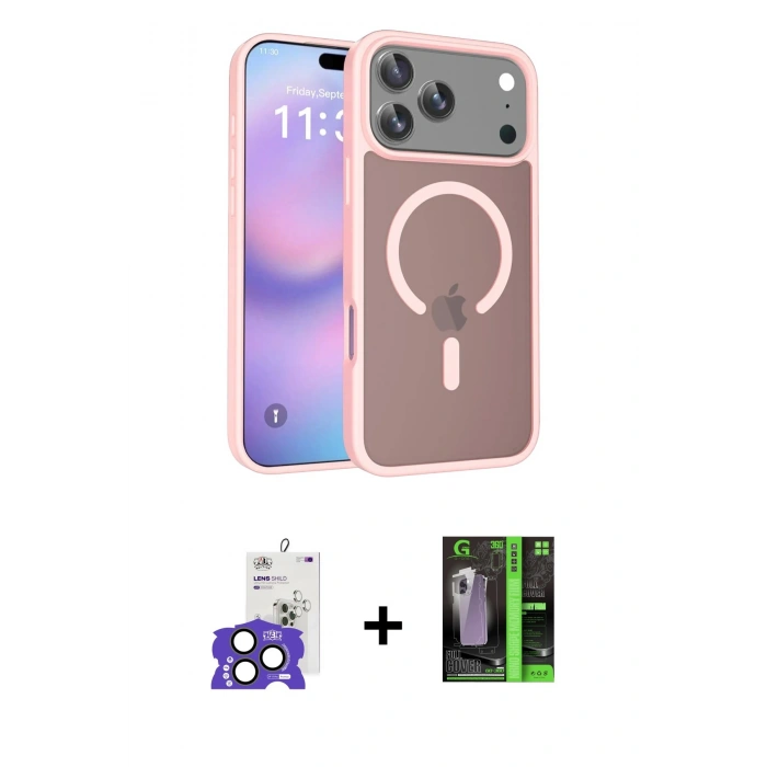 MARSİLYAN™- iPhone 17 Pro Max Kılıf Siluet Minimal Prime - Şeffaf 360 Full Body Arka Koruyucu + Bilvis Titan Kamera Lens - NLGY