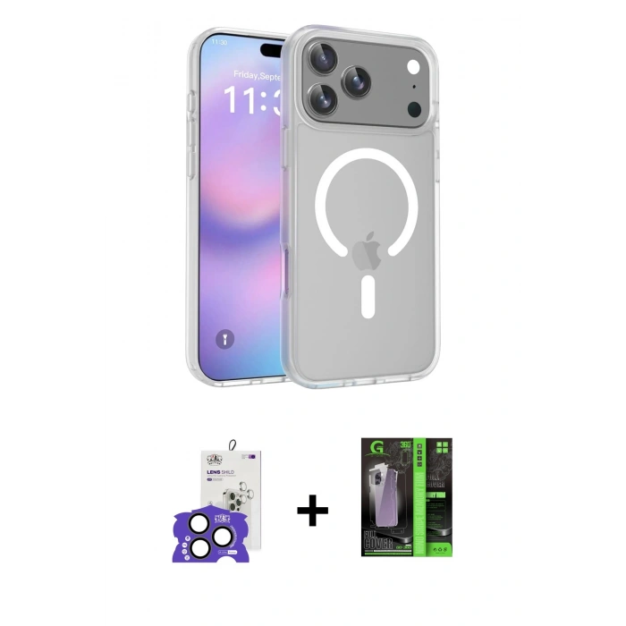MARSİLYAN™- iPhone 17 Pro Max Kılıf Siluet Minimal Prime - Şeffaf 360 Full Body Arka Koruyucu + Bilvis Titan Kamera Lens - NLGY