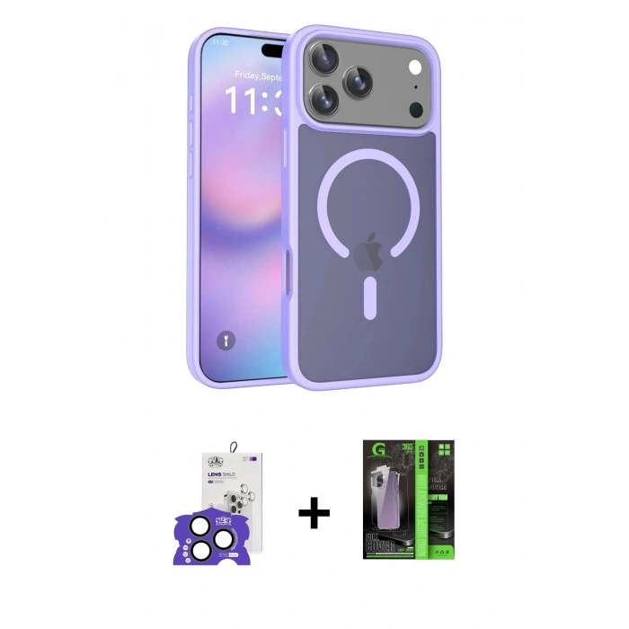 MARSİLYAN™- iPhone 17 Pro Max Kılıf Siluet Minimal Prime - Şeffaf 360 Full Body Arka Koruyucu + Bilvis Titan Kamera Lens - NLGY