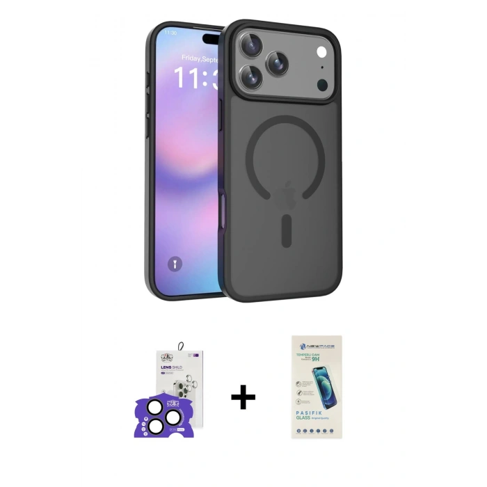 MARSİLYAN™- iPhone 17 Pro Max Kılıf Siluet Minimal Prime - Şeffaf Pasifik Cam Ekran Koruyucu + Bilvis Titan Kamera Lens - NLGY