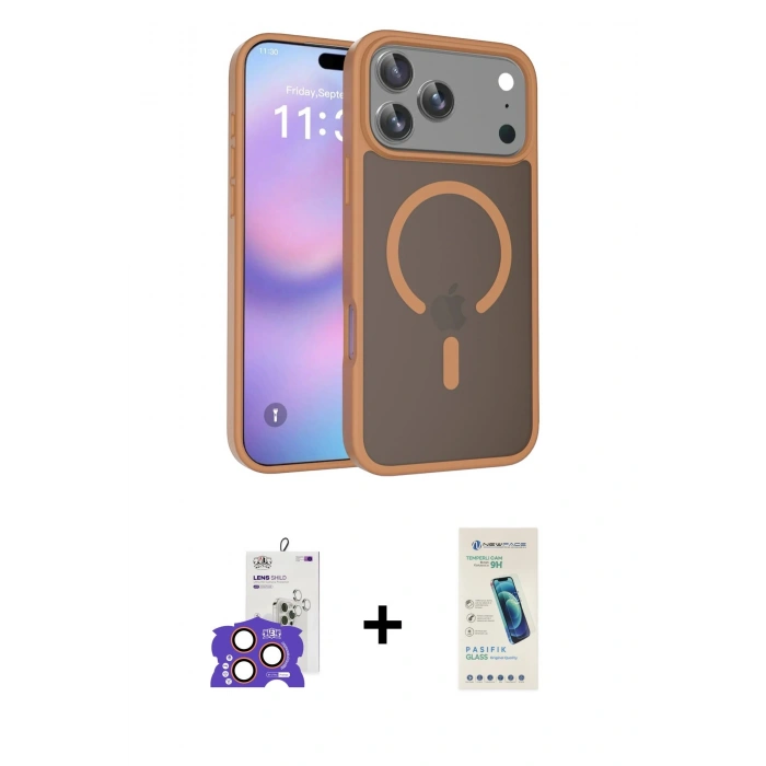 MARSİLYAN™- iPhone 17 Pro Max Kılıf Siluet Minimal Prime - Şeffaf Pasifik Cam Ekran Koruyucu + Bilvis Titan Kamera Lens - TU