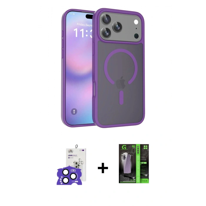 MARSİLYAN™- iPhone 17 Pro Max Kılıf Siluet Minimal Prime - Siyah 360 Mat Full Body Arka Koruyucu + Bilvis Titan Kamera Lens - LT