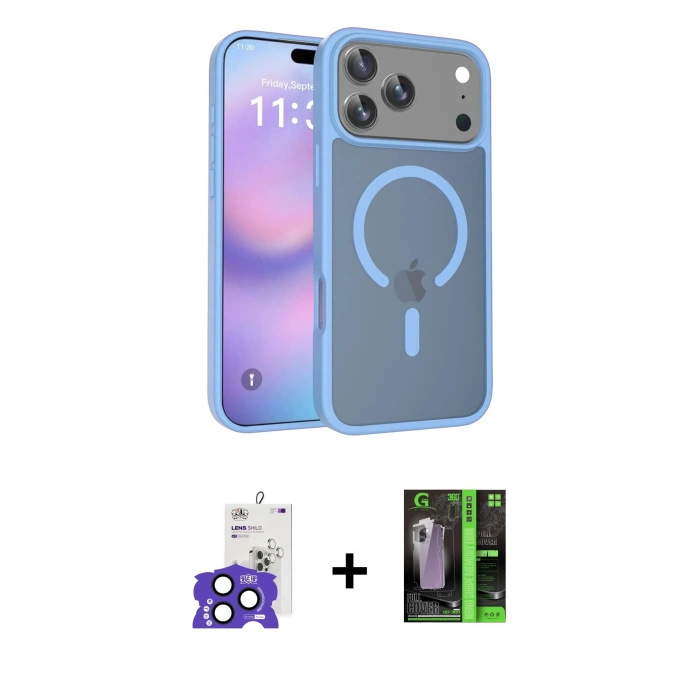 MARSİLYAN™- iPhone 17 Pro Max Kılıf Siluet Minimal Prime - Siyah 360 Mat Full Body Arka Koruyucu + Bilvis Titan Kamera Lens - LT