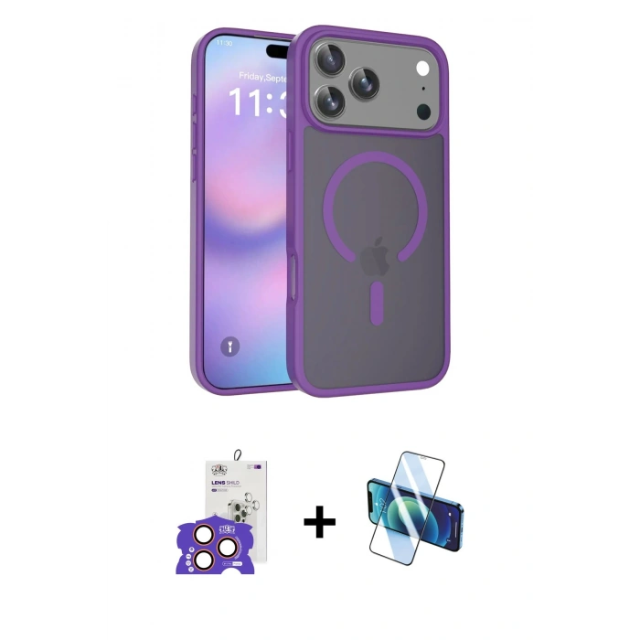 MARSİLYAN™- iPhone 17 Pro Max Kılıf Siluet Minimal Prime - Siyah 3D Antistatik Cam Ekran Koruyucu + Bilvis Titan Kamera Lens - TU