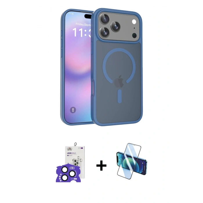 MARSİLYAN™- iPhone 17 Pro Max Kılıf Siluet Minimal Prime - Siyah 3D Antistatik Cam Ekran Koruyucu + Bilvis Titan Kamera Lens - LT