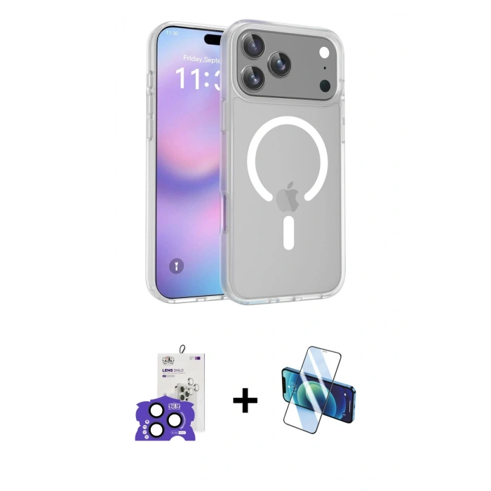 MARSİLYAN™- iPhone 17 Pro Max Kılıf Siluet Minimal Prime - Siyah 3D Antistatik Cam Ekran Koruyucu + Bilvis Titan Kamera Lens - LT
