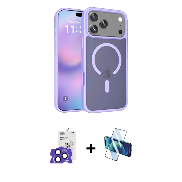 MARSİLYAN™- iPhone 17 Pro Max Kılıf Siluet Minimal Prime - Siyah 3D Antistatik Cam Ekran Koruyucu + Bilvis Titan Kamera Lens - LT