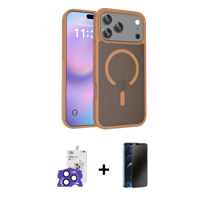 MARSİLYAN™- iPhone 17 Pro Max Kılıf Siluet Minimal Prime - Siyah 3D Antistatik Hayalet Cam Ekran Koruyucu + Bilvis Titan Kamera Lens - LT