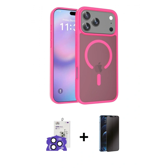 MARSİLYAN™- iPhone 17 Pro Max Kılıf Siluet Minimal Prime - Siyah 3D Antistatik Hayalet Cam Ekran Koruyucu + Bilvis Titan Kamera Lens - LT
